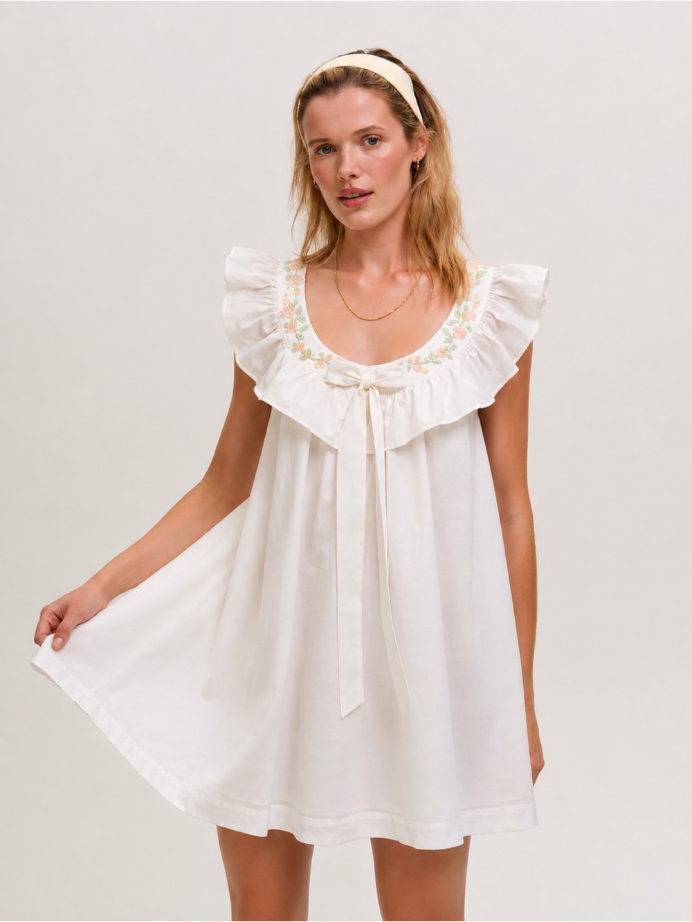 NWT (M) For Love & Lemons Cora Retro Cotton Slip Dress Babydoll Nightgown Beaded - Picture 3 of 12
